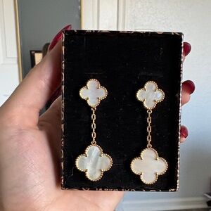 Elegant Gold and White Clover Drop Earrings